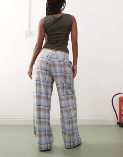 Reclaimed Vintage Wide Leg Trouser In Blue Check For Women Multi -Closet Theory Her 208199169 4