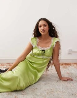 Reclaimed Vintage Satin Midi Tea Dress In Green For Women -Closet Theory Her 208199174 2