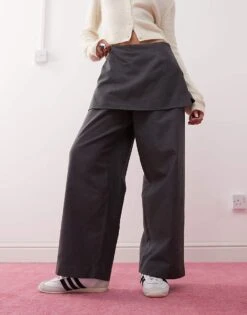 Reclaimed Vintage Mini Skirt Over Trousers In Grey For Women -Closet Theory Her 208200136 2