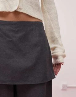 Reclaimed Vintage Mini Skirt Over Trousers In Grey For Women -Closet Theory Her 208200136 3