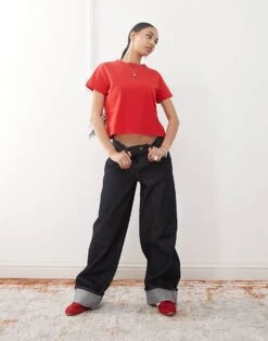 Reclaimed Vintage Slim Fit T-shirt In Cherry Red For Women -Closet Theory Her 208200198 2