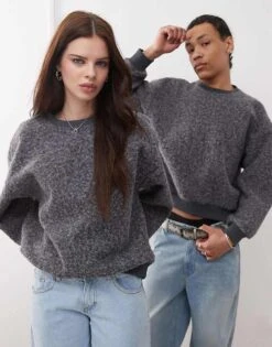 Reclaimed Vintage Unisex Textured Sweatshirt In Charcoal For Unisex -Closet Theory Her 208200661 1 charcoal 1