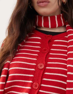 Reclaimed Vintage Knitted Stripe Cardigan With Stripe In Cream And Red For Women Red Stripe -Closet Theory Her 208210432 3