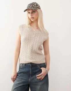 Reclaimed Vintage Fisherman Cable Tank In Oatmeal For Women -Closet Theory Her 208210434 1 oatmeal 1