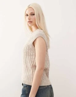 Reclaimed Vintage Fisherman Cable Tank In Oatmeal For Women -Closet Theory Her 208210434 4