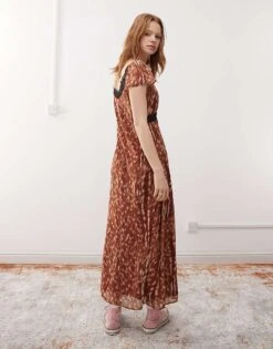 Reclaimed Vintage Lace Mix Maxi Dress In Deer Print For Women Brown -Closet Theory Her 208212690 3