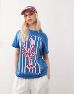 Reclaimed Vintage Lobster Print Oversized T-shirt In Blue For Women -Closet Theory Her 208212698 1 blue 1