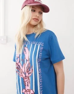 Reclaimed Vintage Lobster Print Oversized T-shirt In Blue For Women -Closet Theory Her 208212698 3