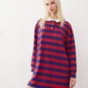 Reclaimed Vintage Polo Collar Mini Dress In Stripe For Women Navy -Closet Theory Her 208220471 1 navy