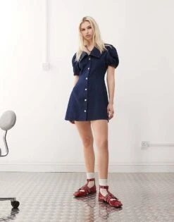 Reclaimed Vintage Sailor Collar Denim Mini Dress In Indigo For Women -Closet Theory Her 208231273 1 indigo 1
