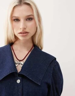 Reclaimed Vintage Sailor Collar Denim Mini Dress In Indigo For Women -Closet Theory Her 208231273 2