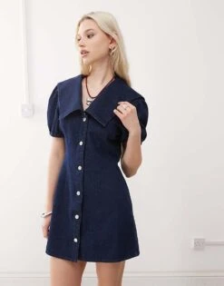 Reclaimed Vintage Sailor Collar Denim Mini Dress In Indigo For Women -Closet Theory Her 208231273 3