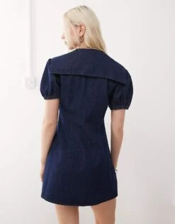 Reclaimed Vintage Sailor Collar Denim Mini Dress In Indigo For Women -Closet Theory Her 208231273 4