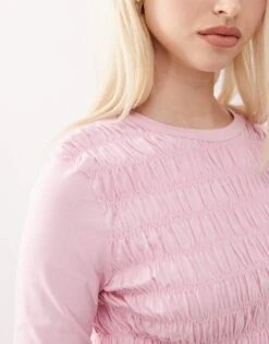 Reclaimed Vintage Shirred Long Sleeve Top In Pink For Women -Closet Theory Her 208231274 2