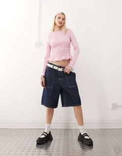 Reclaimed Vintage Shirred Long Sleeve Top In Pink For Women -Closet Theory Her 208231274 4