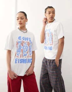 Reclaimed Vintage Unisex Fisherman Graphic T-shirt In White For Unisex -Closet Theory Her 208231277 1 white 1