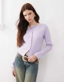 Reclaimed Vintage Ribbed Button Through Top In Lilac For Women -Closet Theory Her 208232340 1 lilac 1