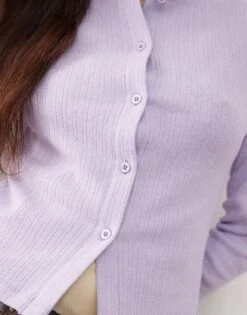 Reclaimed Vintage Ribbed Button Through Top In Lilac For Women -Closet Theory Her 208232340 2