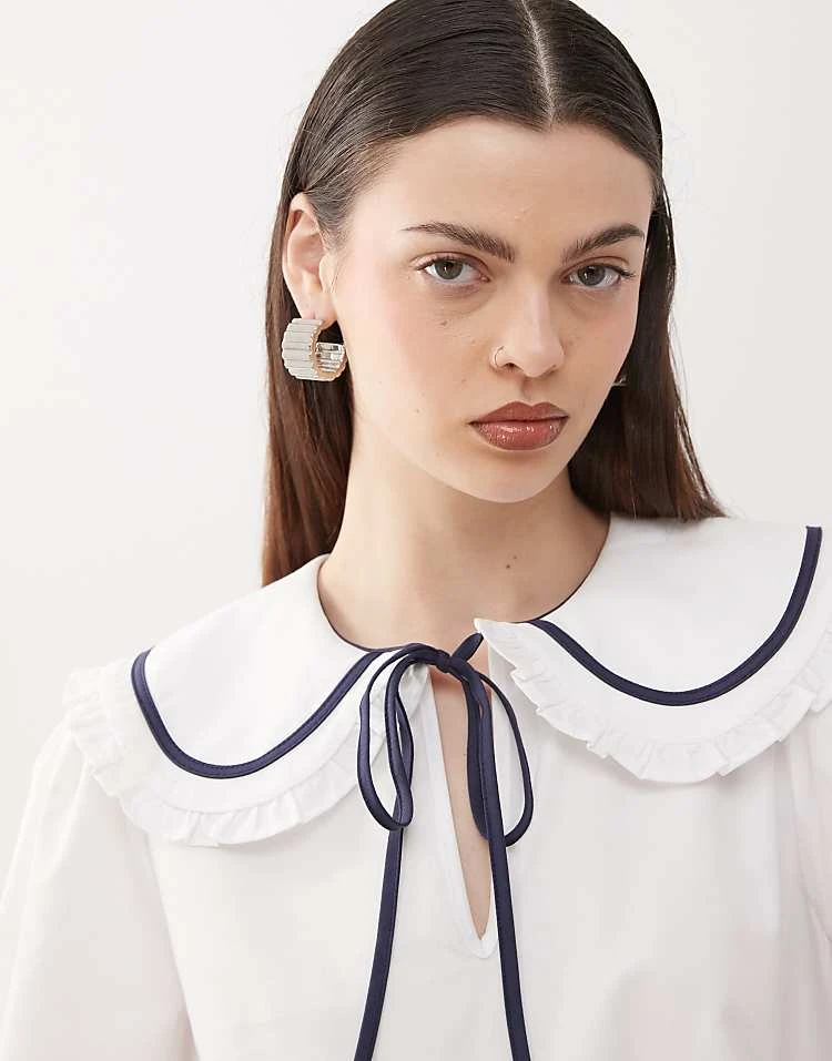 Reclaimed Vintage Frill Collar Midi Smock Dress In White Poplin For Women 4 Reclaimed Vintage Frill Collar Midi Smock Dress In White Poplin For Women - Image 2