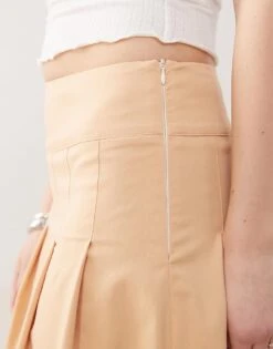 Reclaimed Vintage Midi Kilt Skirt In Butter Yellow For Women Sand -Closet Theory Her 208234850 3