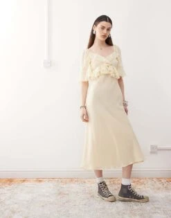 Reclaimed Vintage Ruffle Maxi Dress In Buttermilk Yellow Chiffon For Women Ivory -Closet Theory Her 208234878 1 ivory 1