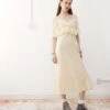 Reclaimed Vintage Ruffle Maxi Dress In Buttermilk Yellow Chiffon For Women Ivory
