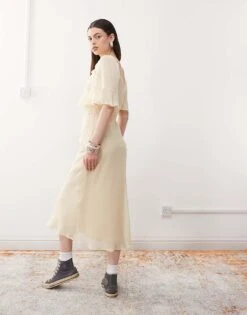 Reclaimed Vintage Ruffle Maxi Dress In Buttermilk Yellow Chiffon For Women Ivory -Closet Theory Her 208234878 4