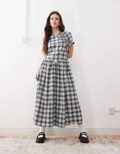 Reclaimed Vintage Midi Dress With Tie Front Detail In Check For Women Multi -Closet Theory Her 208234881 1 multi 1