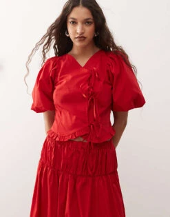 Reclaimed Vintage Cotton Co-ored Set In Red -Closet Theory Her 208234890 1 red 1