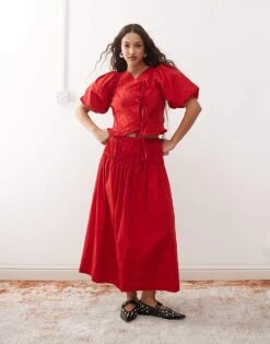 Reclaimed Vintage Cotton Co-ored Set In Red