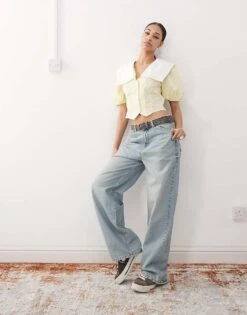 Reclaimed Vintage Cinched In Sailor Collar Blouse In Buttermilk Yellow For Women -Closet Theory Her 208234903 3