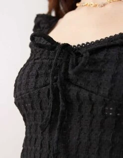 Reclaimed Vintage Textured Jersey Milkmaid Top In Black For Women -Closet Theory Her 208239082 3