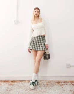 Reclaimed Vintage Mini Skort In Green Check For Women