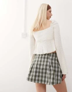 Reclaimed Vintage Mini Skort In Green Check For Women -Closet Theory Her 208244343 3