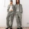 Reclaimed Vintage Unisex Wide Leg Trouser Co-ord In Green Check For Unisex -Closet Theory Her 208244478 1 greencheck
