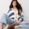Reclaimed Vintage Slouchy Tie Front Cardigan In Navy Stripe For Women -Closet Theory Her 208263803 1 navystripe