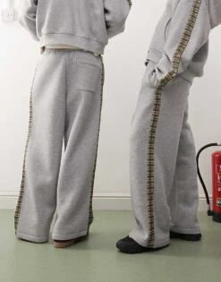 Reclaimed Vintage Unisex Check Side Stripe Wide Leg Jogger In Grey Marl For Unisex -Closet Theory Her 208263815 4