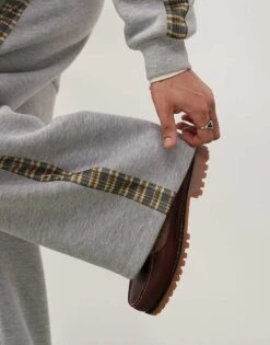 Reclaimed Vintage Unisex Check Side Stripe Wide Leg Jogger In Grey Marl For Unisex -Closet Theory Her 208263815 5