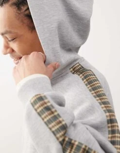 Reclaimed Vintage Unisex Check Side Stripe Hoodie In Grey Marl For Unisex -Closet Theory Her 208263816 4