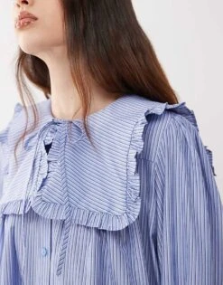 Reclaimed Vintage Mini Smock Dress With Oversized Collar In Blue Stripe For Women -Closet Theory Her 208269399 3