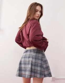 Reclaimed Vintage Mini Skort In Blue Check For Women Navy -Closet Theory Her 208269411 4