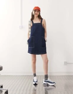 Reclaimed Vintage Mini Denim Pinafore Dress In Indigo Wash For Women Blue -Closet Theory Her 208282169 1 blue 1