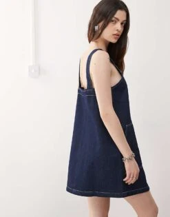Reclaimed Vintage Mini Denim Pinafore Dress In Indigo Wash For Women Blue -Closet Theory Her 208282169 4