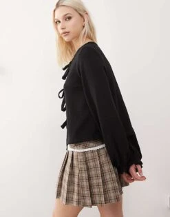 Reclaimed Vintage Tie Front Blouse In Black For Women -Closet Theory Her 208284871 4