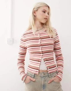 Reclaimed Vintage Stripe Cardigan In Pink For Women