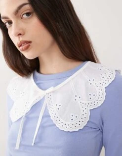 Reclaimed Vintage Tie Front Collar In White Broderie For Women