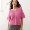 Reclaimed Vintage High V Neck Boxy Short Sleeve Cardigan In Pink For Women -Closet Theory Her 208297775 1 pink