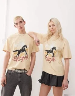 Reclaimed Vintage Unisex Oversized T-shirt With Western Horse Graphic In Buttermilk For Unisex Sand -Closet Theory Her 208304422 1 sand 1