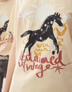 Reclaimed Vintage Unisex Oversized T-shirt With Western Horse Graphic In Buttermilk For Unisex Sand -Closet Theory Her 208304422 2
