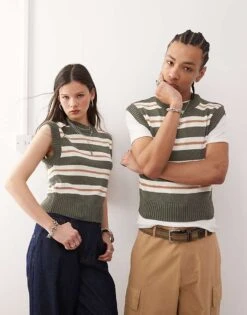 Reclaimed Vintage Unisex Knitted Boxy Tank Top In Green Stripe For Unisex Multi Stripe -Closet Theory Her 208331128 1 multistripe 1